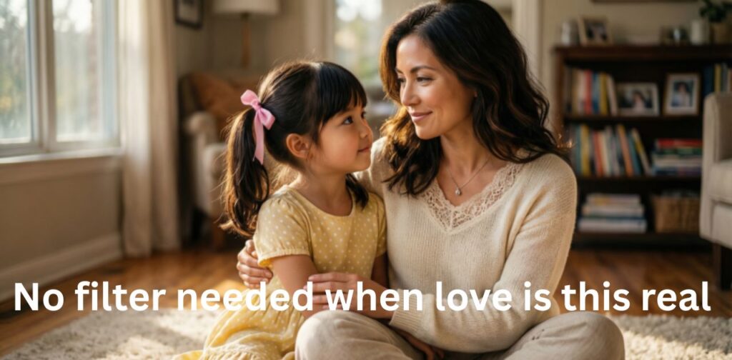 A loving mother and daughter smiling together, sharing a warm bond and joyful moment, perfect for viral mother-daughter Instagram captions.