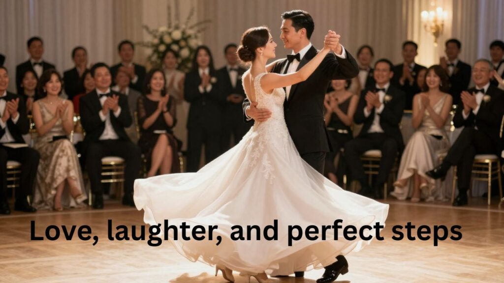 Couple dancing at their wedding, joyful expressions and elegant attire, perfect for Instagram posts – wedding dance captions for Instagram.