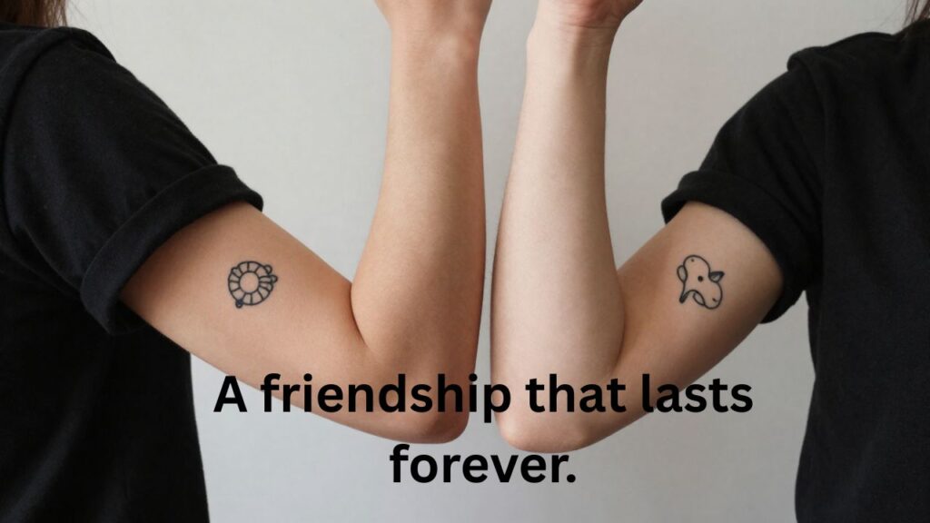 Matching best friend tattoos on forearm symbolizing forever friendship