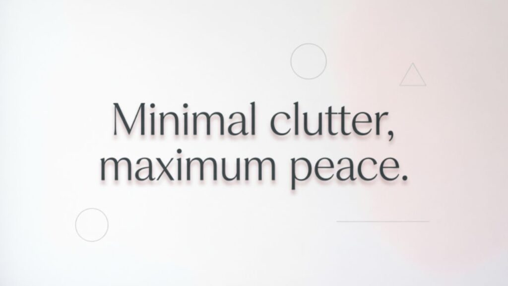 Minimalist white background with geometric shapes and “Captions About Simplicity and Minimalism” text.