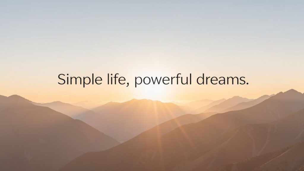 Inspirational minimalist image showing a peaceful sunrise over mountains with the title “Inspiring Simplicity Captions for Instagram” in elegant typography, representing calm, motivation, and the beauty of simple living.