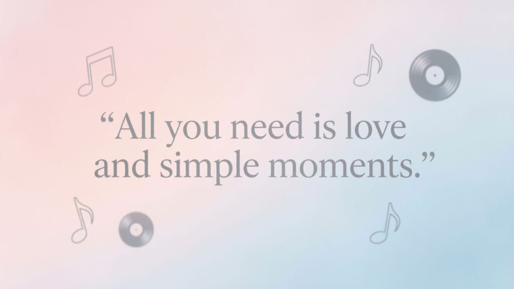 Minimalist pastel background with music notes and “Instagram Captions About Simplicity With Lyrics” text.