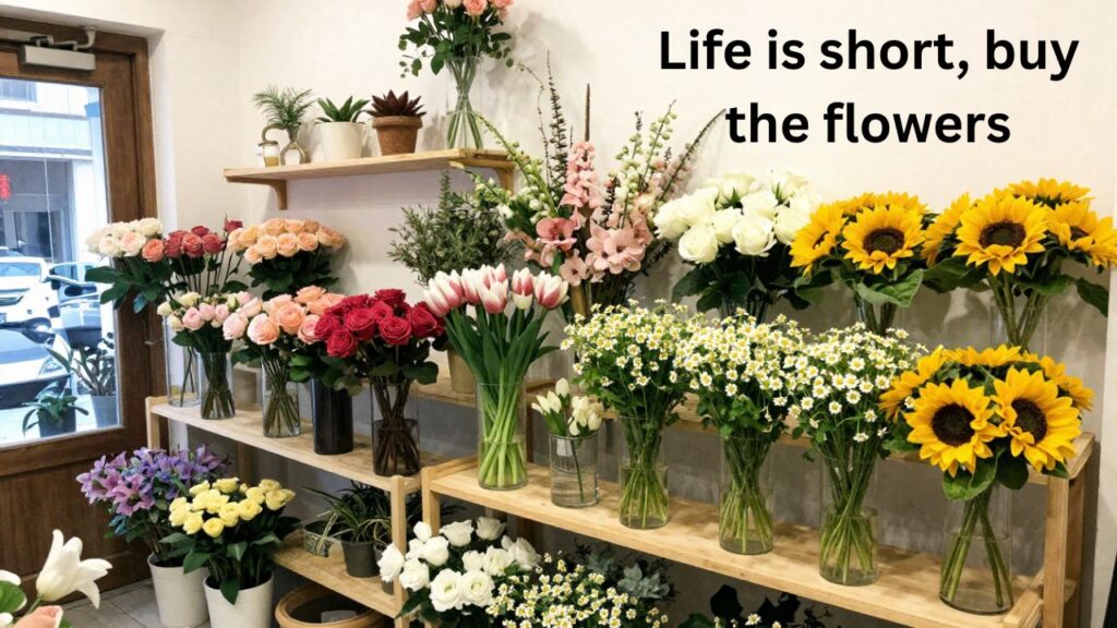A beautiful arrangement of fresh flowers in a florist shop, showcasing vibrant roses, tulips, and daisies, perfect for Instagram captions and floral inspiration.