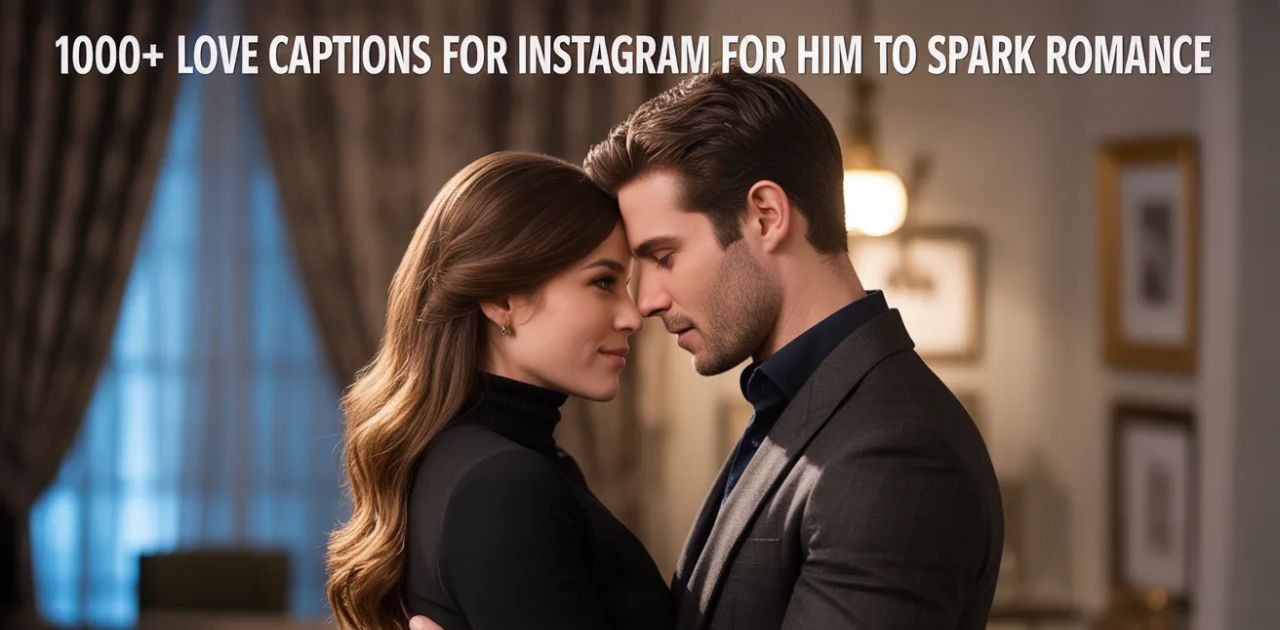 1000+ Love Captions for Instagram for Him to Spark Romance’ in elegant romantic font style, representing a collection of romantic Instagram captions for him.