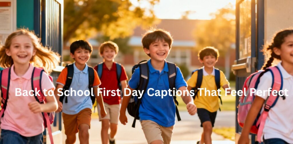 Back to School First Day Captions That Feel Perfect showing happy students starting school journey