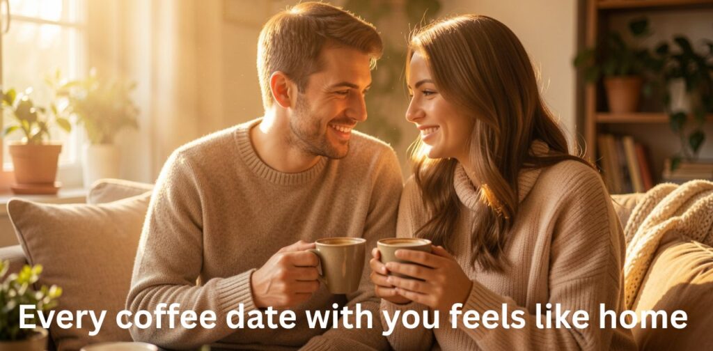 Coffee Lovers captions for Instagram with coffee mug, calm morning setup, and positive energy vibes