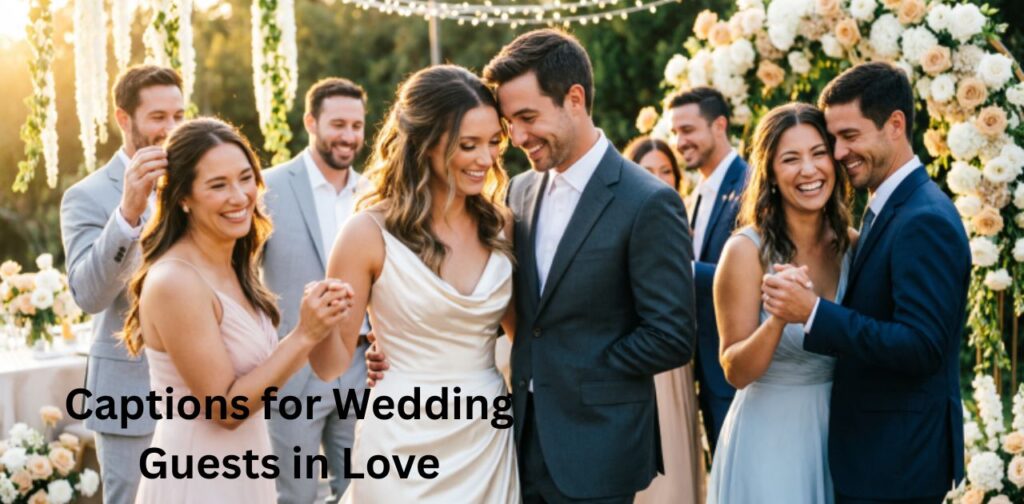 Captions for Wedding Guests in Love featuring romantic wedding moments, happy guests enjoying celebration, elegant decor, and emotional love-filled atmosphere perfect for Instagram posts