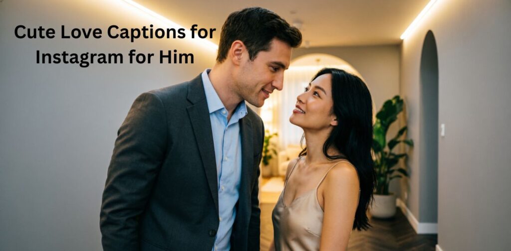 A romantic and cute depiction of a couple sharing a warm, affectionate moment together, symbolizing love and connection, perfect for Cute Love Captions for Instagram for Him.