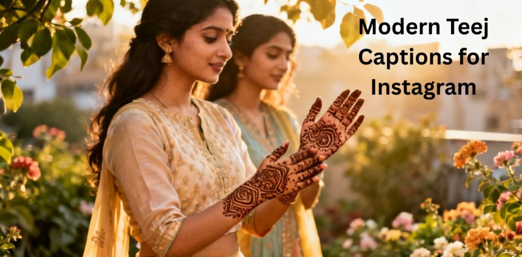 Modern Teej captions for Instagram with stylish girls and trendy festive vibes