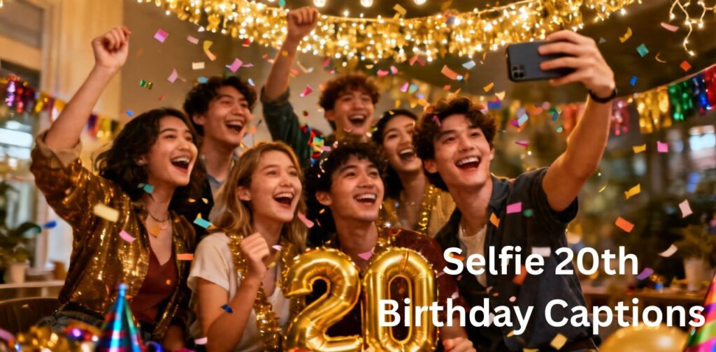 selfie 20th birthday captions with happy girl holding cake and smiling