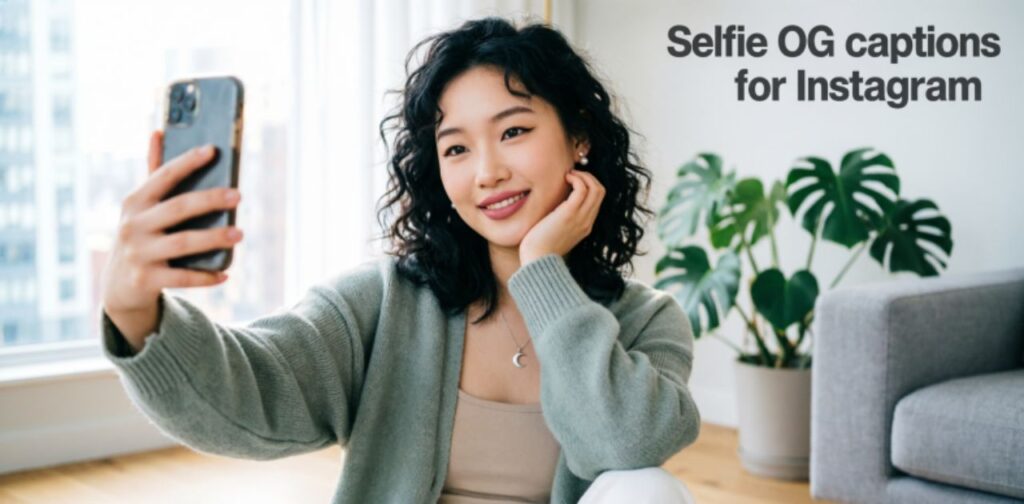 A trendy selfie-style image representing OG Instagram captions for selfies, showing confidence, self-expression, and modern social media vibes.