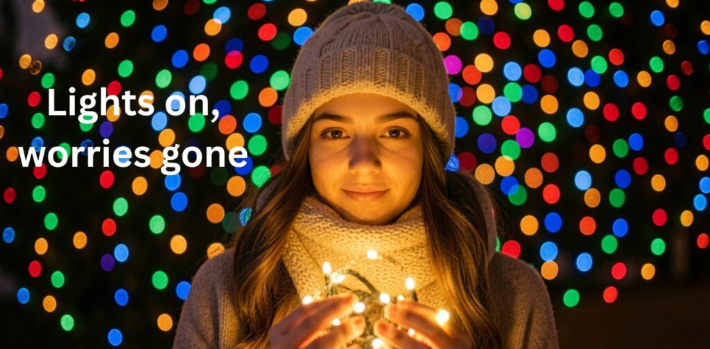 Short Christmas lights captions for Instagram with festive glow, cozy winter vibes, and holiday cheer quotes