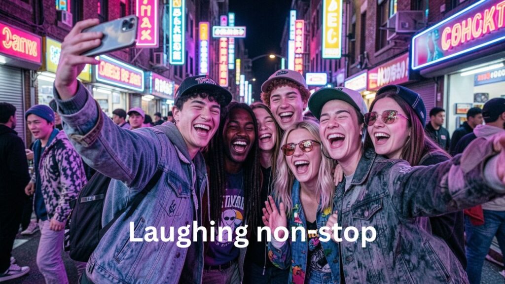 Short crazy friends captions for Instagram showing funny best friends laughing, wild friendship moments, and crazy squad vibes