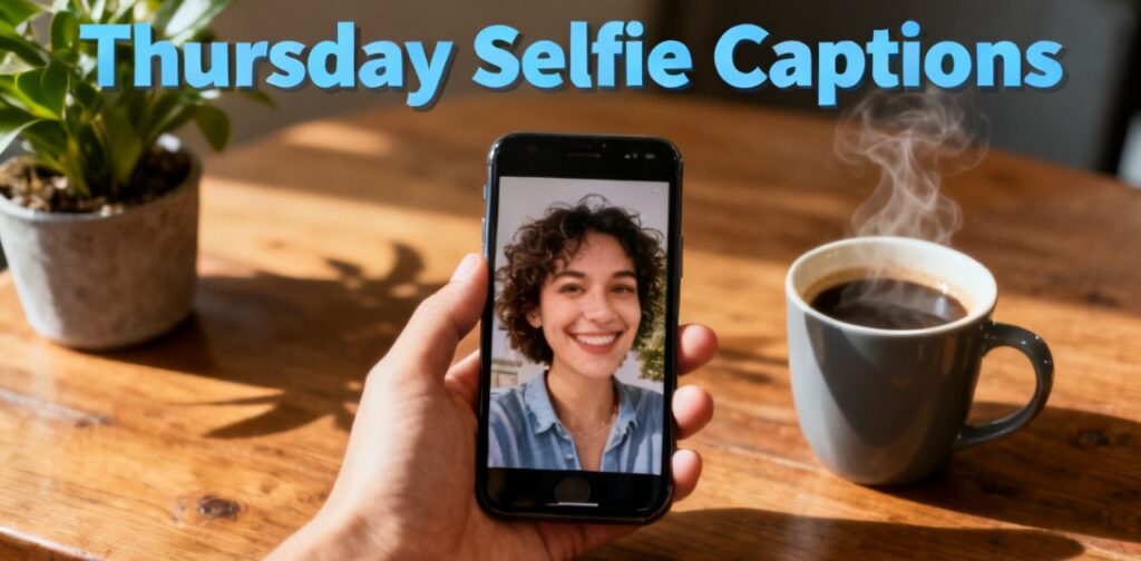 ‘Thursday Selfie Captions’ featuring Thursday Captions for Instagram focus keyword, designed for confident and aesthetic Instagram selfies