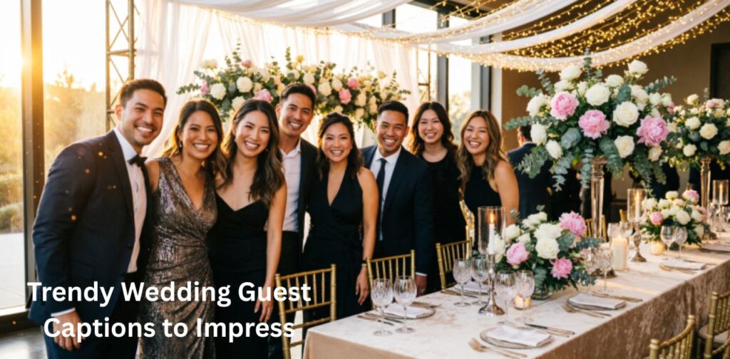 Wedding Guest Captions for Instagram featuring trendy wedding guests, elegant outfits, joyful celebration moments, and aesthetic wedding vibes perfect for social media posts