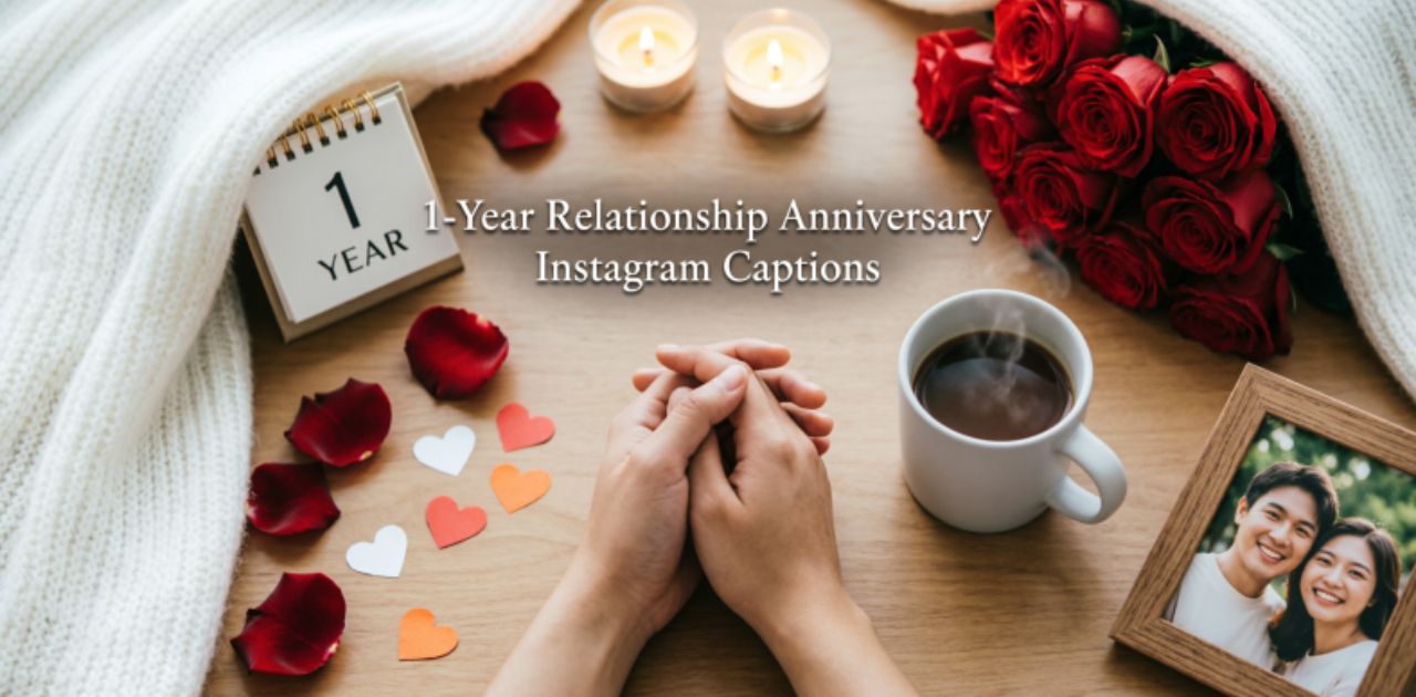1-year relationship anniversary Instagram captions celebrating love, memories, and one year together with your partner