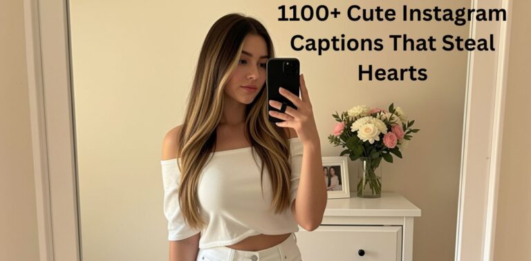 1100+ Cute Instagram Captions That Steal Hearts,” designed for social media or blog use, highlighting romantic, adorable, and engaging caption ideas for Instagram posts