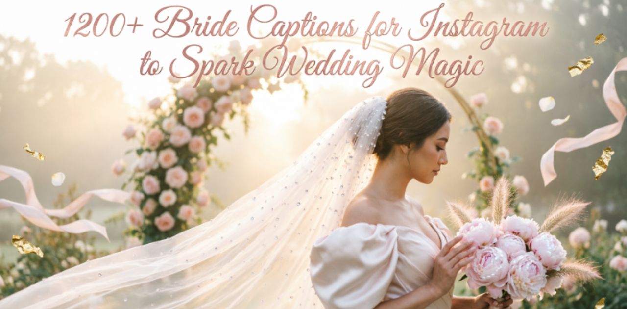 Collection of over 1200 bride captions for Instagram designed to add romance, elegance, and wedding magic to bridal photos and posts.