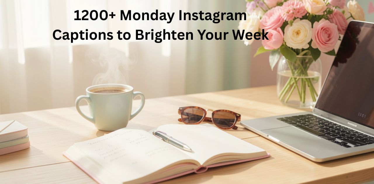 1200+ Monday Instagram Captions to Brighten Your Week” in bold modern typography, creating a cheerful and motivational start-to-the-week vibe