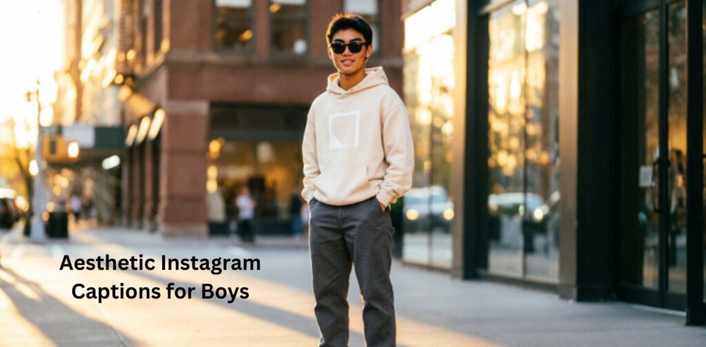 Aesthetic Instagram Captions for Boys with stylish boy posing confidently.