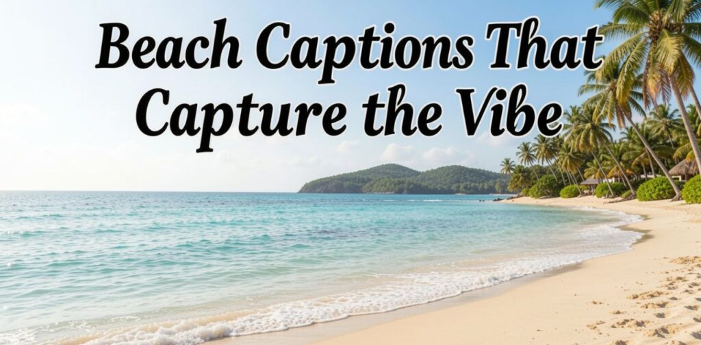 A cinematic beach sunset scene with rolling waves, glowing horizon, and relaxed footprints in the sand, featuring a stylish text overlay of Beach Captions That Capture the Vibe, designed to reflect deep, aesthetic, and mood-rich seaside energy perfect for Instagram storytelling.