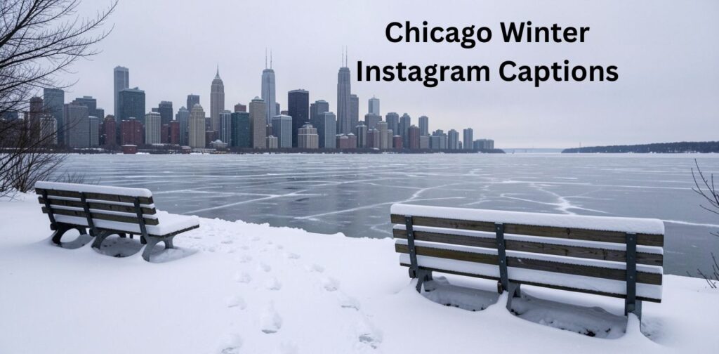 Chicago winter Instagram captions reflecting snowy city streets, cold Windy City weather, festive winter vibes, and iconic Chicago landmarks covered in snow