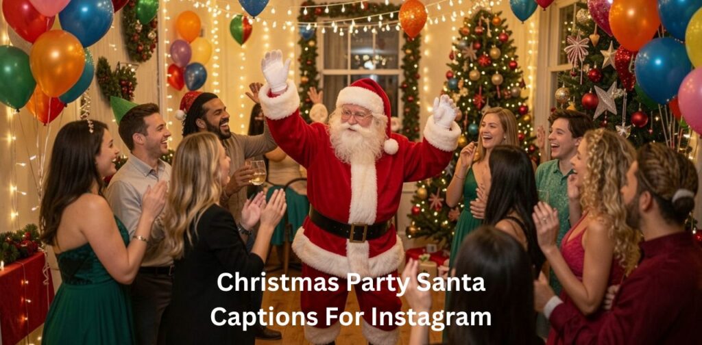 Christmas party Santa captions for Instagram featuring festive celebrations, holiday fun, cheerful party vibes, and joyful winter moments.
