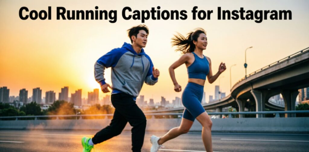 Cool Running Captions for Instagram image with stylish runners in motion and sporty vibes.