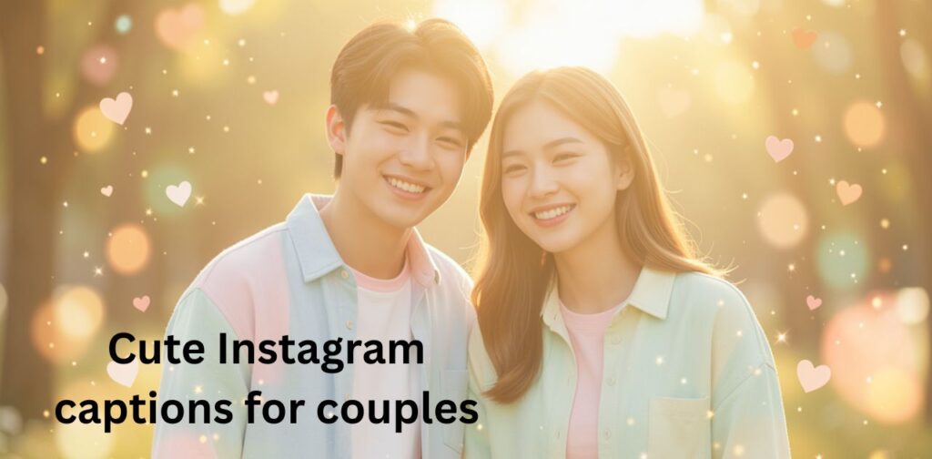 A romantic aesthetic image of a happy couple in a soft pastel background representing cute Instagram captions for couples.
