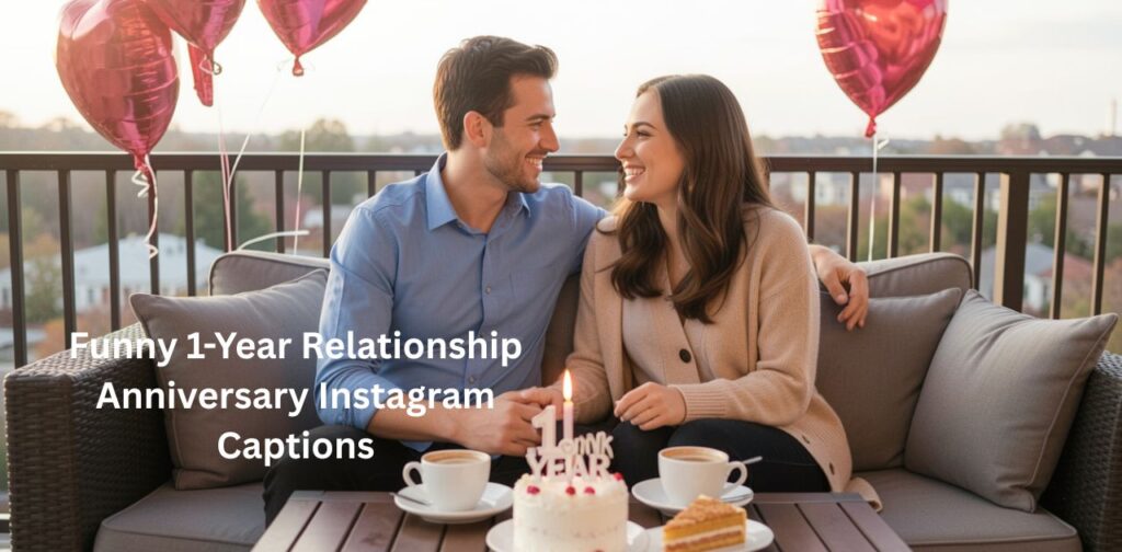 Funny 1-year relationship anniversary Instagram captions celebrating one year of love, laughter, and silly moments together