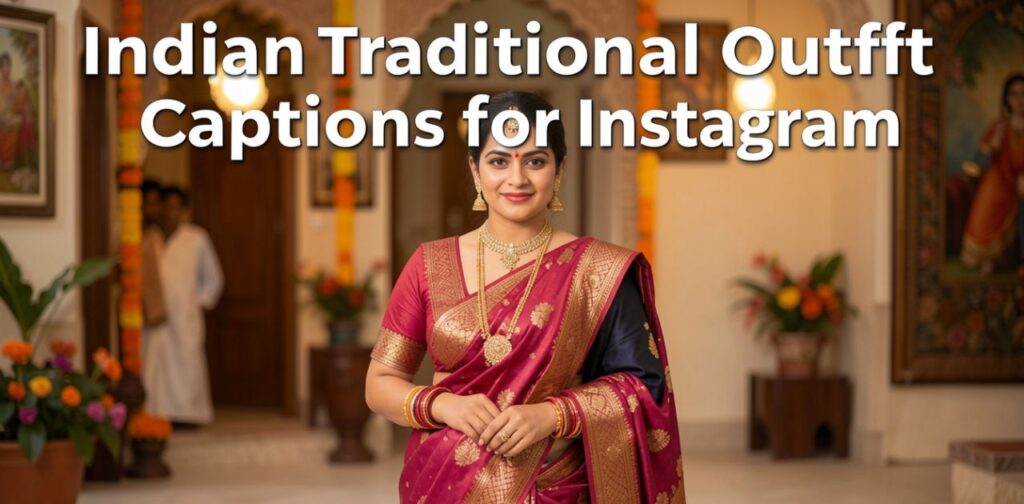 Indian traditional outfit captions for Instagram featuring ethnic wear and cultural fashion caption ideas.