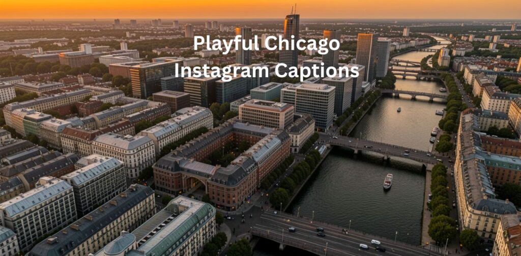 Playful Chicago Instagram captions designed for fun social media posts, highlighting Chicago’s lively vibe, humor, city streets, and iconic landmarks