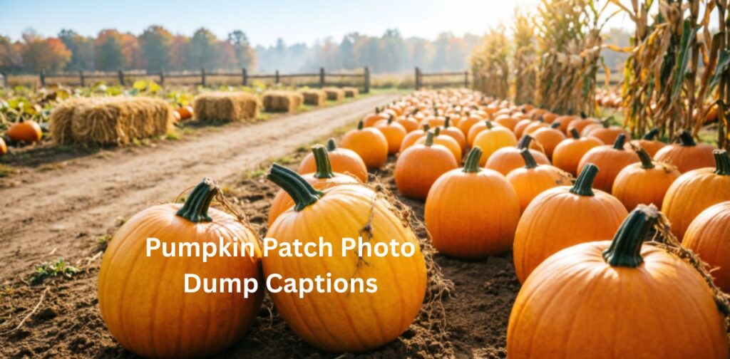 Collage-style pumpkin patch photo dump featuring multiple autumn snapshots, pumpkins, cozy outfits, and fun seasonal memories representing Pumpkin Patch Photo Dump Captions.