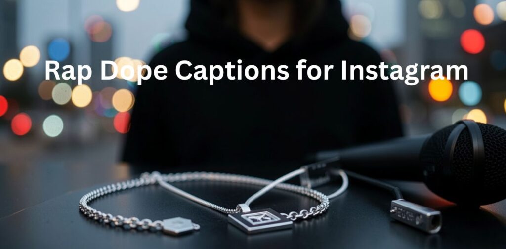 Rap Dope Captions for Instagram featuring a confident stylish person in a gritty urban hip-hop street setting with neon lights and bold rap culture vibes.