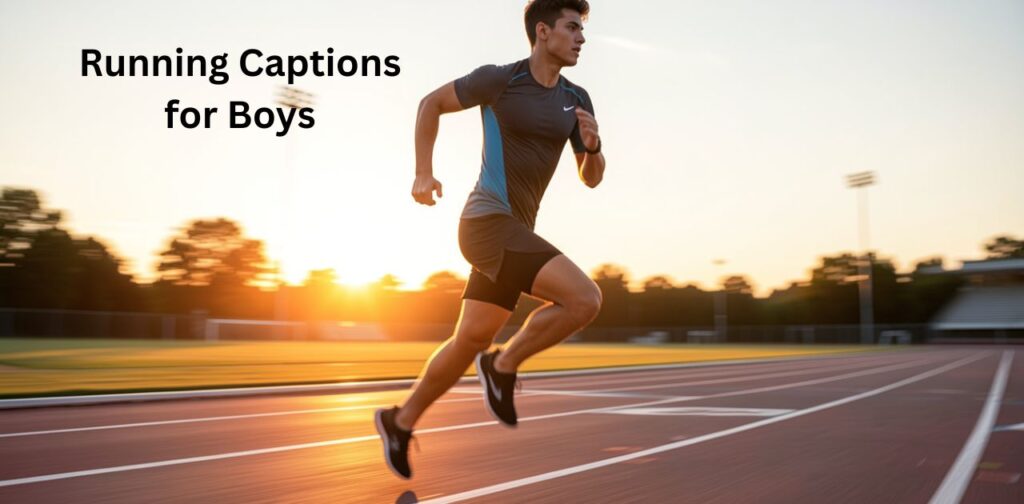 Running Captions for Boys image featuring a confident male runner on a fitness track.