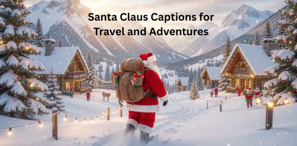 Santa Claus travel and adventure captions for Instagram featuring festive journeys, winter trips, holiday exploration, and magical Christmas adventures.