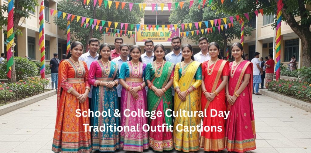 Students wearing traditional cultural outfits on school and college cultural day celebration.