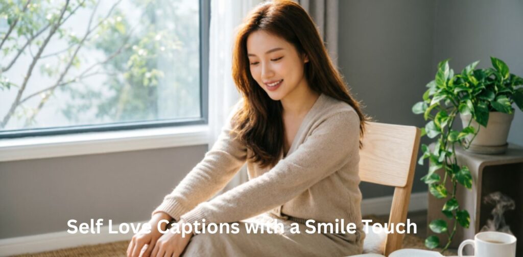 Person smiling softly while enjoying a peaceful self-love moment