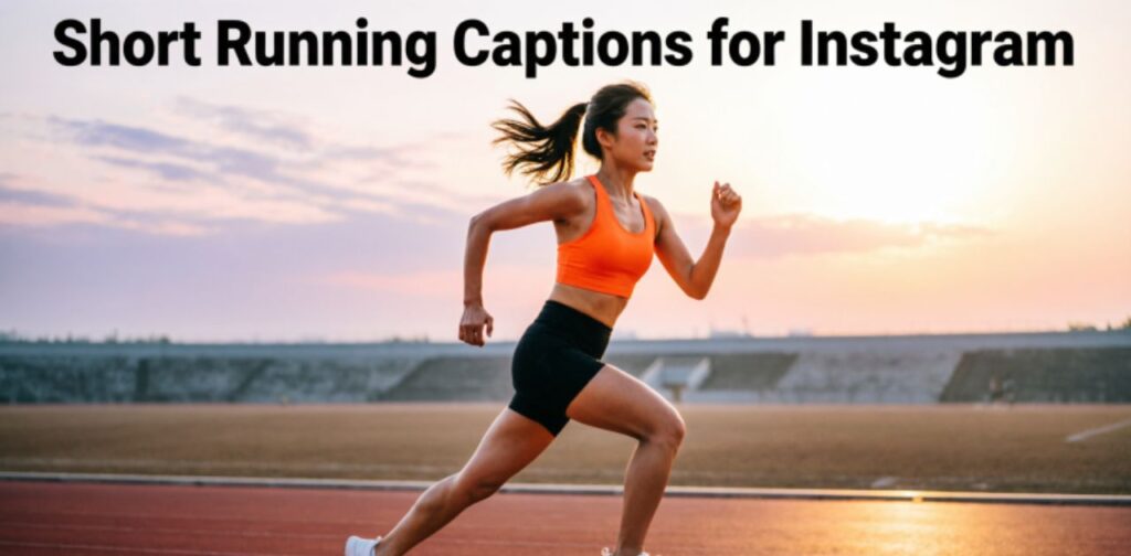 Short Running Captions for Instagram with runners on a motivational fitness track.