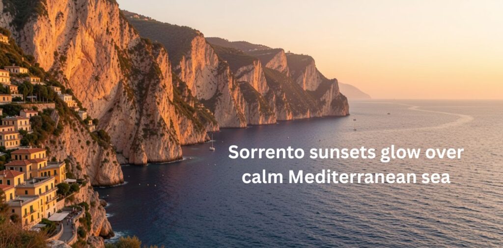 Sorrento Instagram Captions – scenic coastal views of Sorrento, Italy with dramatic cliffs, blue sea, historic streets, and charming Mediterranean atmosphere for travel caption ideas
