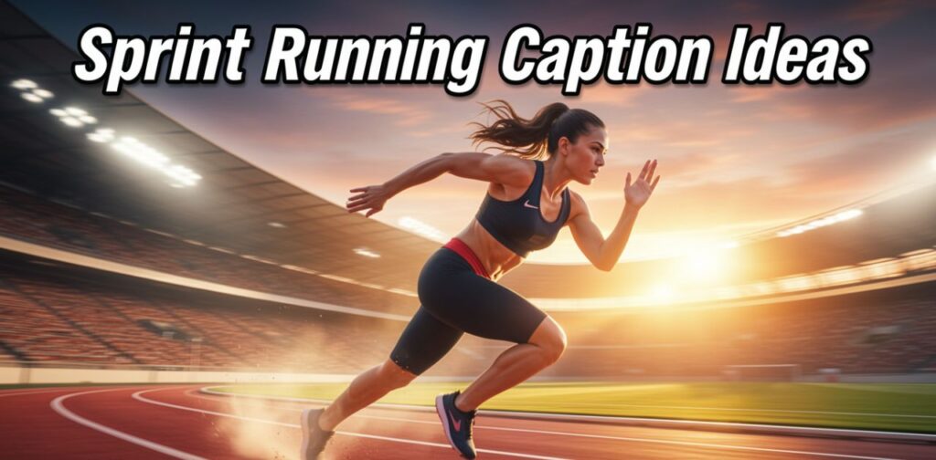 Sprint Running Caption Ideas image showing a runner sprinting on a track with speed and energy
