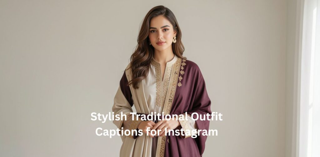A person wearing a stylish traditional outfit posing for Instagram, representing Stylish Traditional Outfit Captions for Instagram theme.