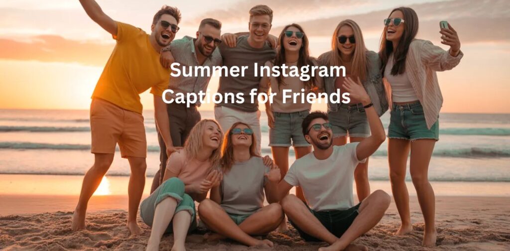 Summer Instagram Captions for Friends featuring fun, bonding, and adventure-themed caption ideas highlighting beach trips, road journeys, sunny days, and memorable summer moments with best friends for Instagram posts.
