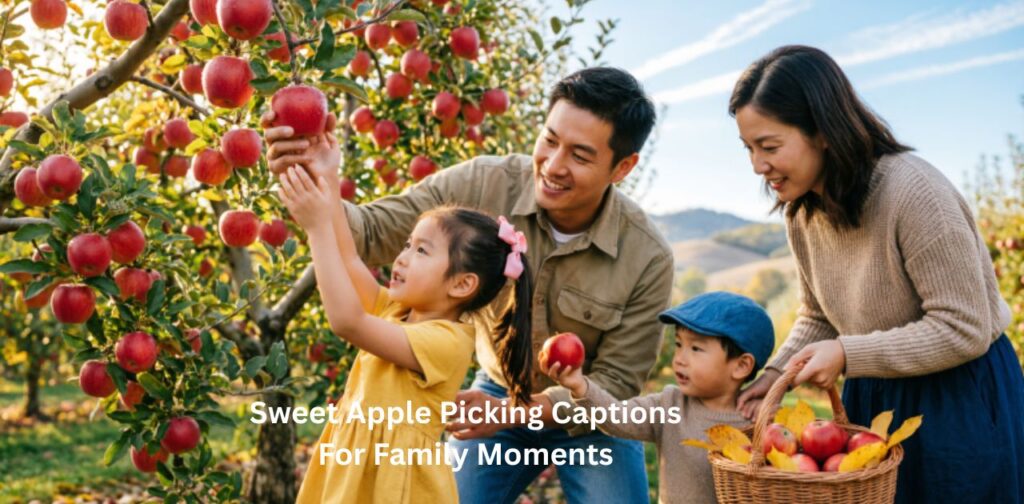 Sweet Apple Picking Captions For Family Moments featuring heartwarming, cozy, and family-friendly caption ideas inspired by apple orchard adventures, autumn bonding moments, harvest fun, and memorable fall experiences with loved ones