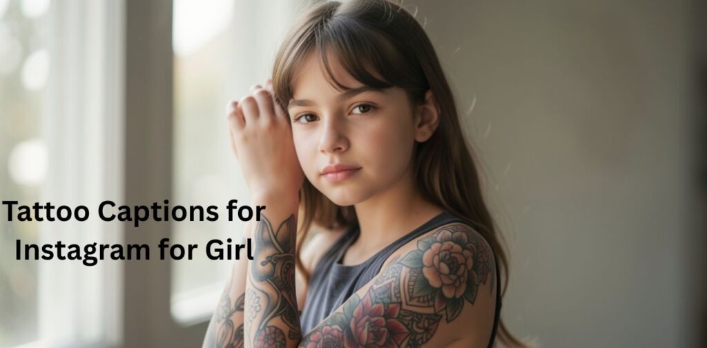 Aesthetic female portrait with inked tattoos, perfect for Tattoo Captions for Instagram for Girl posts