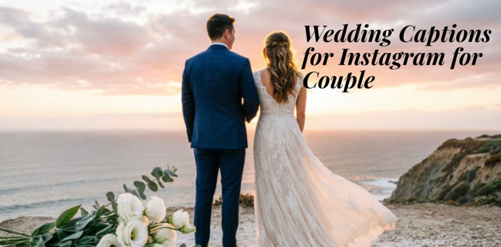 Wedding captions for Instagram for couples featuring romantic, emotional, and joyful bride and groom moments celebrating love and togetherness.