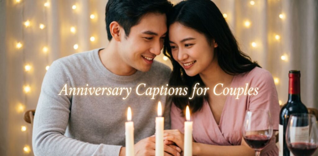 Anniversary Captions for Couples: a collection of romantic and heartfelt caption ideas for couples celebrating their anniversary, expressing love, memories, and togetherness.