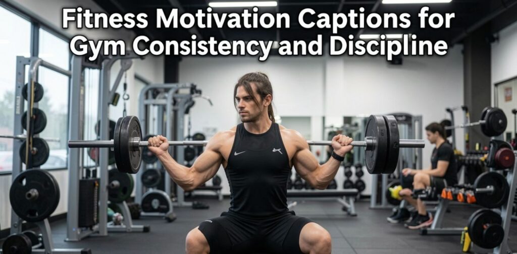 ‘Fitness Motivation Captions for Gym Consistency and Discipline’, representing discipline and consistency in fitness.