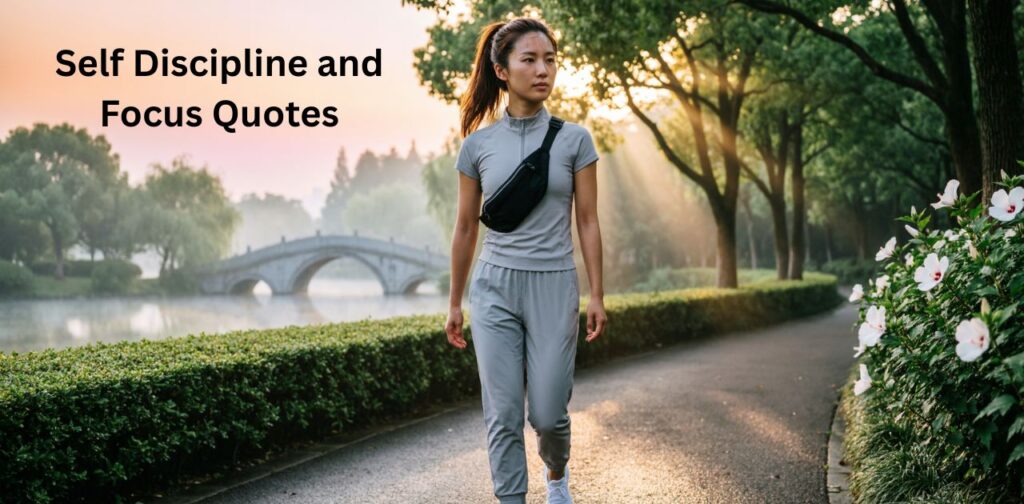 A motivational scene showing a disciplined person staying focused on goals with a calm and determined mindset, symbolizing self-control, consistency, and personal growth. Inspirational Quotes for Daily Motivation.
