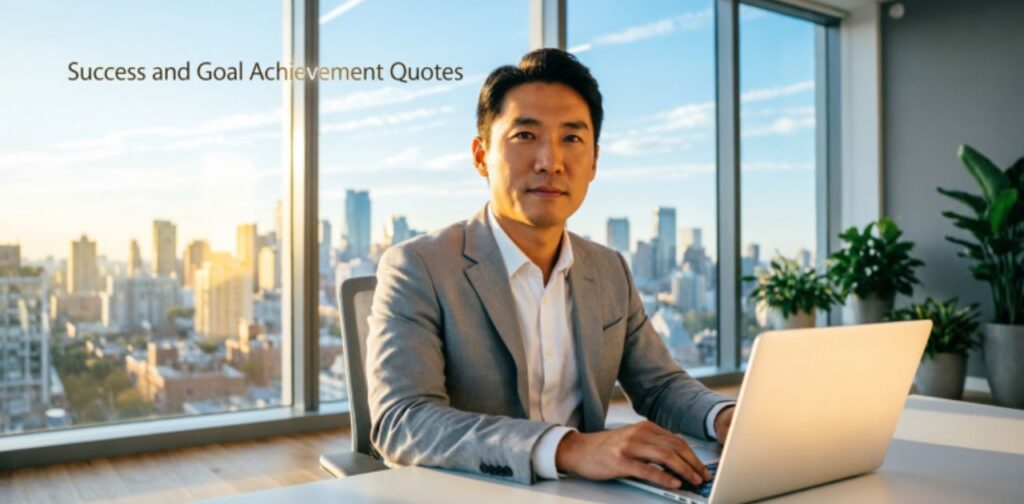 A motivational quote design featuring success and goal achievement messages, inspiring focus, discipline, and progress toward personal and professional goals.